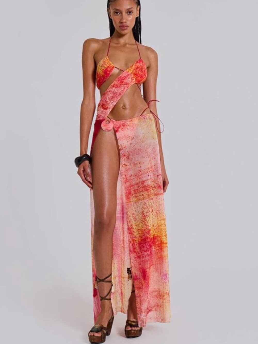JADED LONDON Women's Cantha Asymmetric Cut Out Maxi Dress Size 4 In Sunset